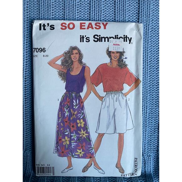 Simplicity 7096 pattern pullover top culottes size 8-20 - Picture 1 of 4